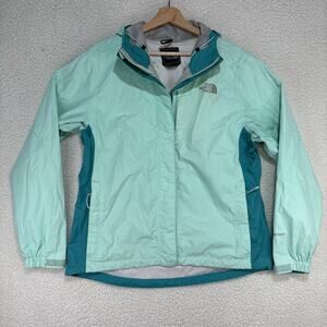 The North Face Jacket Womens M Aqua Teal Hyvent Rain Windbreaker Coat Hooded